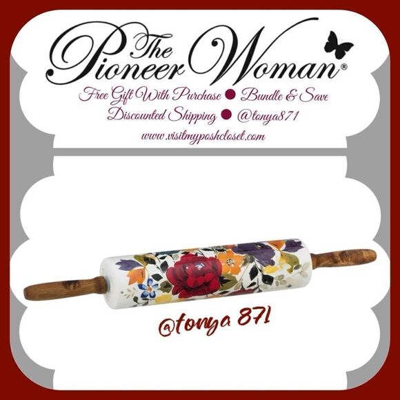 🦋 EUC Pioneer Woman Timeless Floral Rolling Pin - Picture 1 of 6